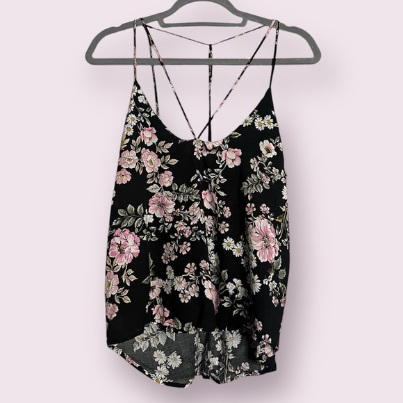 LF Three Days Black and Pink Floral Strappy Cami Blouse XS - Picture 1 of 9
